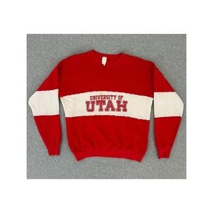 Vintage University of Utah Sweatshirt Mens Red Colorblock USA Velva Sheen FLAW
